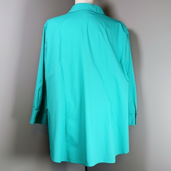 WORTHINGTON Button Down Blouse Classic Fit Cotton Blend ¾ Sleeve Teal Size 3X - Picture 4 of 7